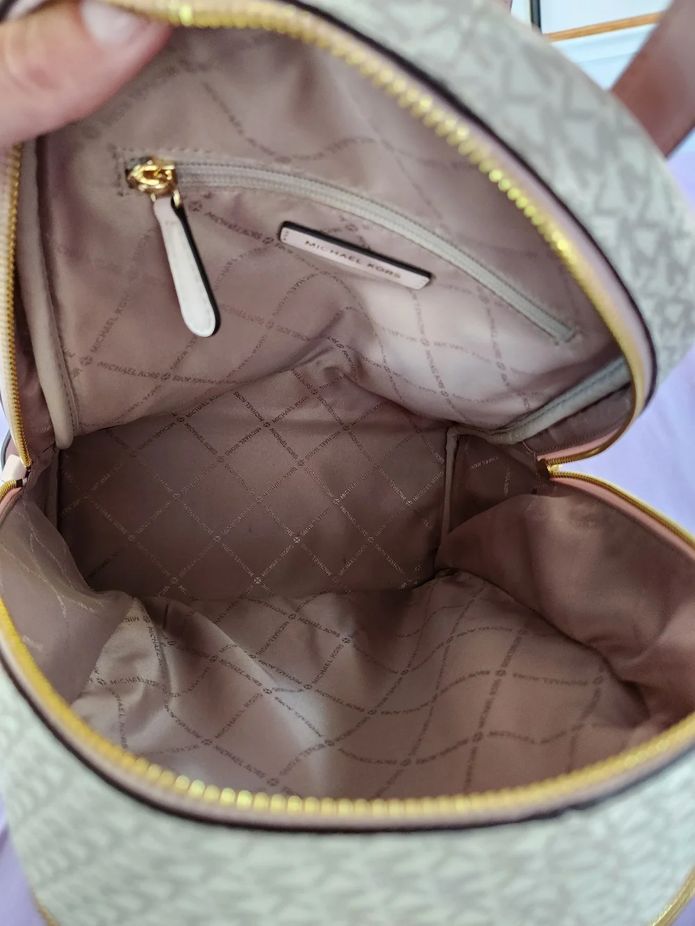 Michael Kors Pink MK Logo Backpack with Gold Hardware